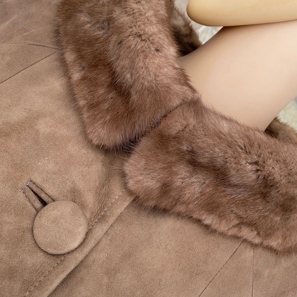 Vintage Suede Belted Coat with Rabbit Fur Collar - Picture 2 of 11